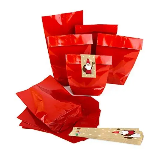 Produktbild: Logbuch-Verlag 100 kleine Nikolaus Santa Papiertüten rot Weihnachten für Werbegeschenke Kunden 14 x 22 x 5,5 cm mit Santa Aufkleber
