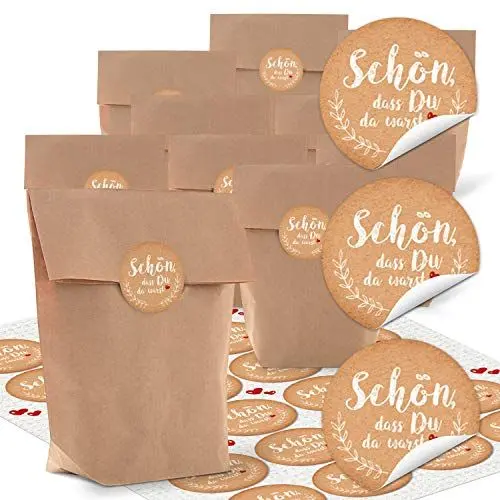 Produktbild: Logbuch-Verlag 10 kleine Geschenktüten Schön dass Du da warst Aufkleber Kraftpapier Gastgeschenke 14 x 22 x 5,5 cm