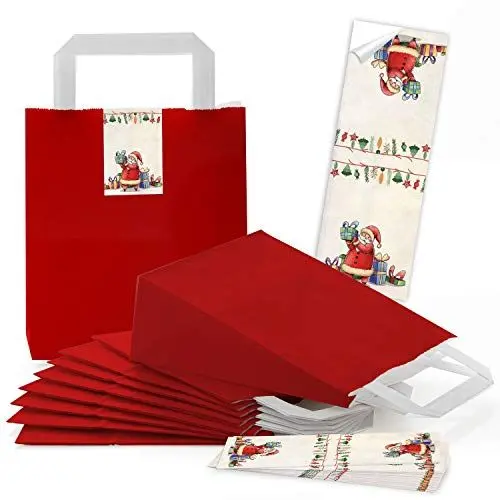 Produktbild: Logbuch-Verlag 25 Geschenktüten mit Weihnachtsaufkleber Nikolaus Weihnachtsmann Geschenksackerl Papiertüten zum Befüllen 18 x 8 x 22 cm