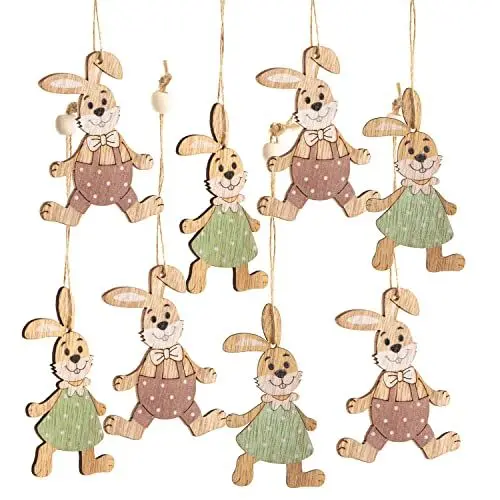Produktbild: Logbuch-Verlag 12 Osterhasen Osteranhänger Hasen aus Holz 8 cm Ostern Deko Nostalgie Osterstrauch Osterdekoration