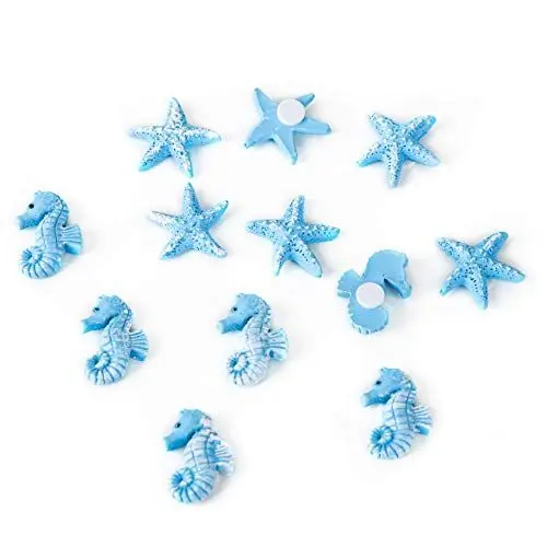 Produktbild: Logbuch-Verlag 12 kleine Blaue Streuteile maritim 2,5 cm Seestern Seepferdchen Tischdeko mit Klebepunkt