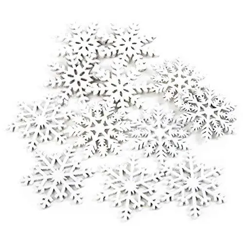 Produktbild: Logbuch-Verlag 12 kleine Schneeflocken Sterne Streuteile Holz Deko Weihnachten Tischdeko Weihnachtsbaumschmuck weiß glitzernd 6 cm Anhänger