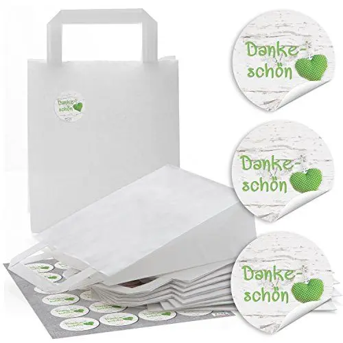 Produktbild: Logbuch-Verlag 24 Danke Geschenktüten mit Sticker für Gäste und Kunden 18 x 8 x 22 cm weiß grün Dankeschön Geschenk