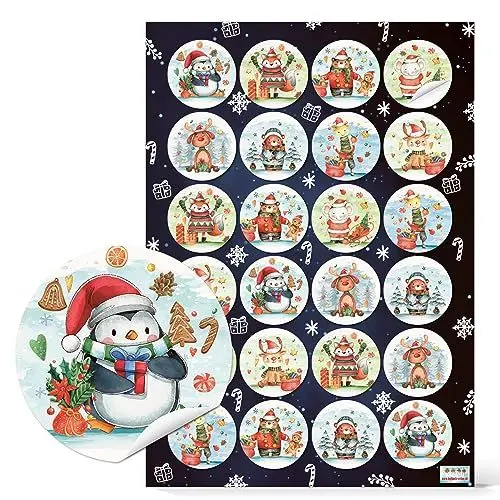Produktbild: Logbuch-Verlag 24 Weihnachtsaufkleber für Kinder Tiere bunt Weihnachten Sticker Geschenke verzieren für Junge & Mädchen Ø 4 cm