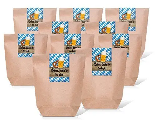 Produktbild: Logbuch-Verlag 25 Bayern Schön dass Du da bist Geschenkbeutel Oktoberfest Bayerisch verpacken Kraftpapier Beutel 4 x 22 x 5,5 cm blau weiß natur
