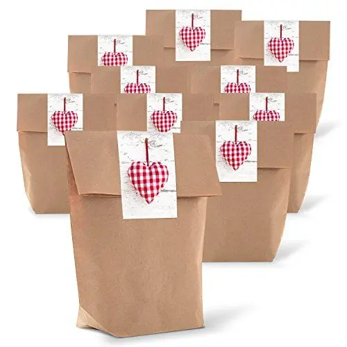 Produktbild: Logbuch-Verlag 25 kleine Gastgeschenk Verpackung HERZ rot weiß kariert Bayern romantisch rot weiß braun Kraftpapier Tüte natürlich verpacken Geschenke 14 x 22 x 5,6 cm