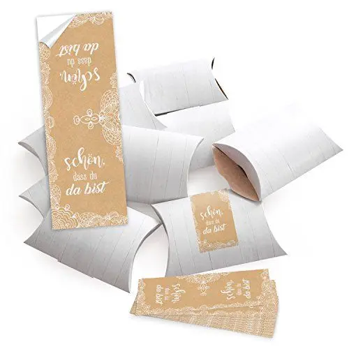 Produktbild: Logbuch-Verlag 25 kleine Schön dass Du da bist Schachteln Tischkarten für Gastgeschenke und give-aways weiß beige natur cremefarben 14 x 10,5 x 3 cm