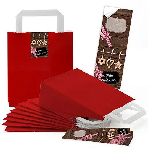 Produktbild: Logbuch-Verlag 25 kleine rote Geschenktaschen mit 25 Frohe Weihnachten Sticker Namensaufkleber Verpackung Mitarbeiter Mitglieder Verein 18 x 8 x 22 cm