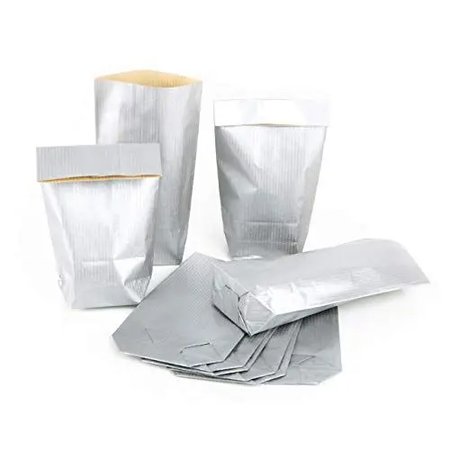 Produktbild: Logbuch-Verlag 25 kleine silberne Papierbeutel mit Boden 9 x 15 x 3,5 cm Verpackung give-away Kunden Weihnachten Hochzeit