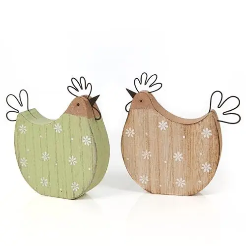 Produktbild: Logbuch-Verlag 2 Hühner Figuren Hahn + Henne grün braun Frühling Ostern Deko zum Hinstellen 12,5 cm