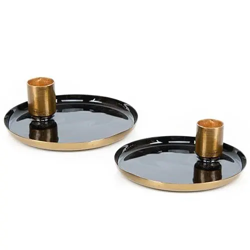 Produktbild: Logbuch-Verlag 2 Kerzenständer aus Metall mit Schale Kerzenhalter Stabkerzenhalter Tischdeko Set Gold schwarz 11 cm als Geschenk