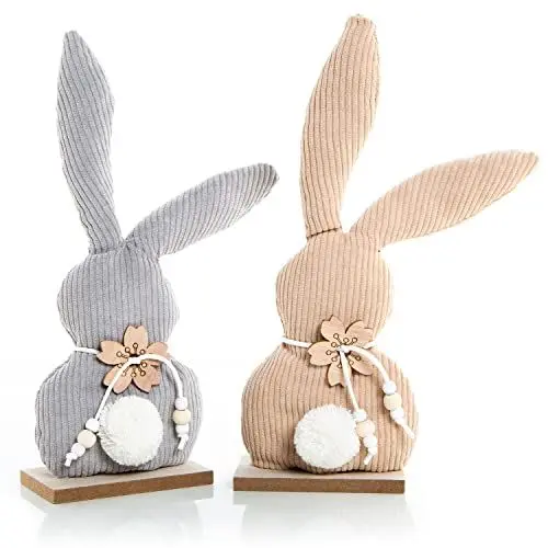 Produktbild: Logbuch-Verlag 2 Osterhasen zum Hinstellen 29 cm Hasen Figuren aus Stoff beige weiß grau Shabby chic Deko