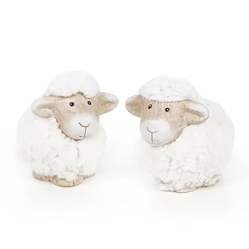 Produktbild: Logbuch-Verlag 2 Schafe Deko Figuren Ostern Schäfchen zum Hinstellen aus Ton weiß Osterschmuck Tischdeko 10 cm