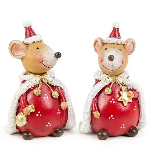 Produktbild: Logbuch-Verlag 2 Weihnachten Mäuse Deko Weihnachtsmaus Figuren rot kurioses Geschenk Weihnachtsdekoration Santa 9 cm rot weiß