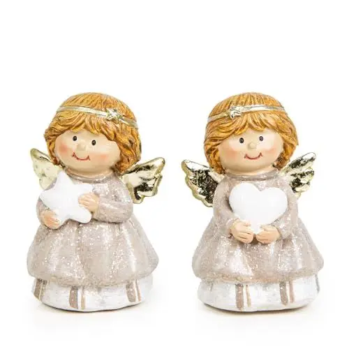 Produktbild: Logbuch-Verlag 2 kleine Engel Schutzengel Weihnachtsengel mit Herz & Stern Geschenk Kinder Freunde Kollegen Weihnachten 7,5 cm