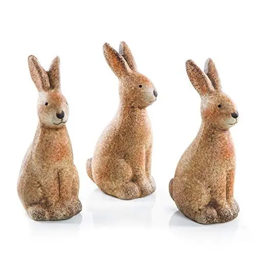Produktbild: Logbuch-Verlag 3 Hasen Osterhasen Figuren aus Keramik braun Ostern Deko als kleines Geschenk Ostergeschenk 10 cm