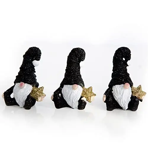Produktbild: Logbuch-Verlag 3 Wichtel Weihnachtsfiguren Weihnachtsdeko kleines Geschenk schwarz-weiß Gold Weihnachtswichtel mit Stern 8 cm
