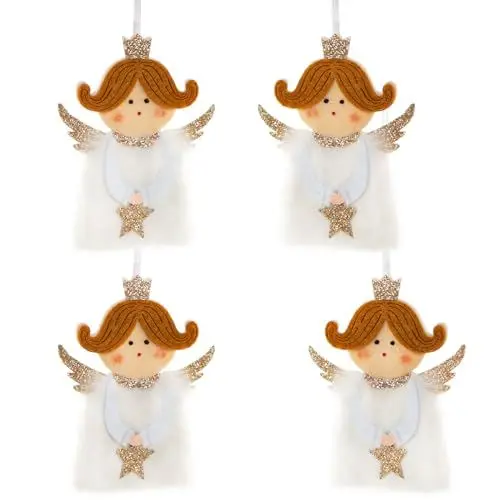 Produktbild: Logbuch-Verlag 4 Engel Prinzessin Weihnachtsanhänger weiß Gold aus Filz Weihnachtsbaumschmuck Mädchen Geschenk Deko Weihnachten 9,5 cm