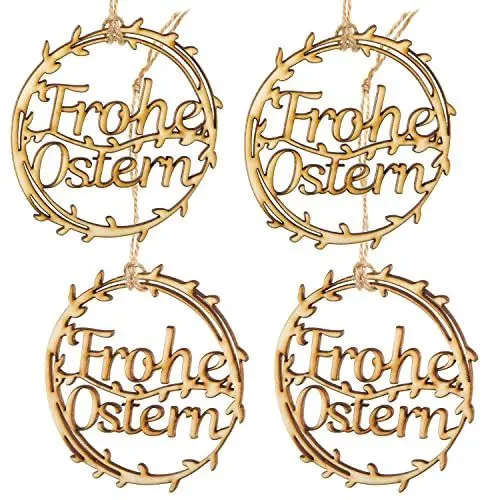 Produktbild: Logbuch-Verlag 4 Frohe Ostern Geschenkanhänger aus Holz - Osteranhänger mit Text 10 cm