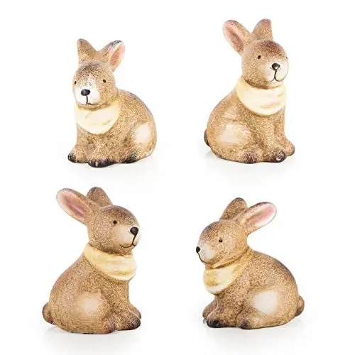 Produktbild: Logbuch-Verlag 4 kleine Ostern Hasen Deko Figuren Osterhasen 11 cm aus Keramik kleines Ostergeschenk Osterdeko
