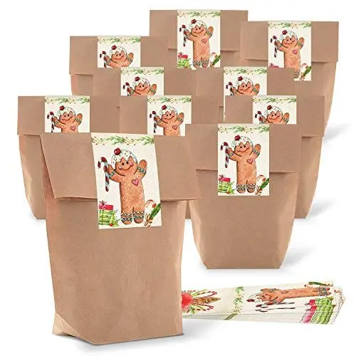 Produktbild: Logbuch-Verlag 5 Kraftpapiertüten mit Weihnachtsaufkleber Lebkuchenmann - Weihnachtstüten Weihnachtsverpackung für Kinder