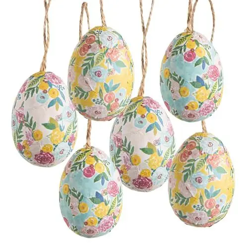 Produktbild: Logbuch-Verlag 6 Nostalgie Ostereier bunt Pastell floral künstliche Eier Ostern Deko Osteranhänger