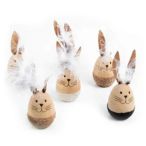 Produktbild: Logbuch-Verlag 6 Osterhasen Hasen Figuren Ostern Deko Geschenk 10 cm Tischdeko Holz braun weiß Osterdekoration