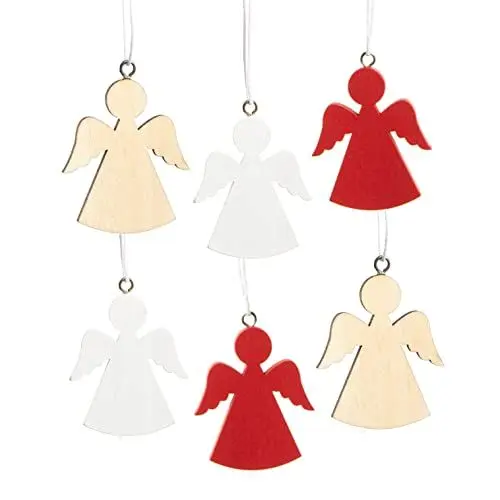 Produktbild: Logbuch-Verlag 6 kleine Engel Anhänger aus Holz Schutzengel Weihnachtsengel Glücksbringer Geschenk Weihnachten rot weiß Natur Weihnachtsbaumschmuck 5 cm