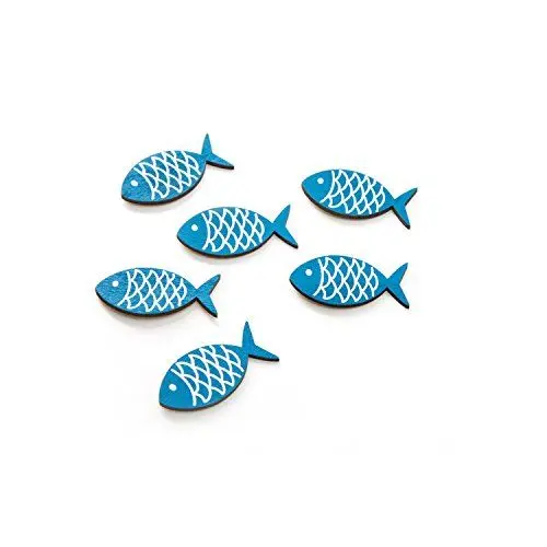 Produktbild: Fisch Streudeko, 6 Stück: Kleine Holz-Fische, Maritime Deko, Tischdeko Flach, Dekoration Badezimmer Maritim, Holzdeko Innen, Maritimdeko Bad, Sommer, Strand & Meer, Dekoration Taufe & Kommunion, 5 cm
