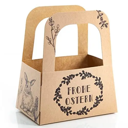 Produktbild: Osternester zum Befüllen, 9 Stück: Kleine Osterkörbchen für Kinder & Erwachsene, Kraftpapier-Tüten mit Henkel & Ostermotiven, Ideal als Geschenktüten für Ostern, Made in Germany, 17,5 x 14,5 x 10 cm