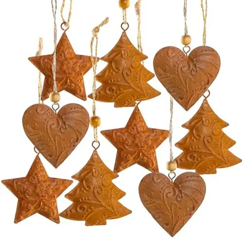 Produktbild: Logbuch-Verlag 9 Weihnachten Anhänger Rost Patina Weihnachtsanhänger braun Metall Blech Vintage-Stil Rostbraun 6 cm