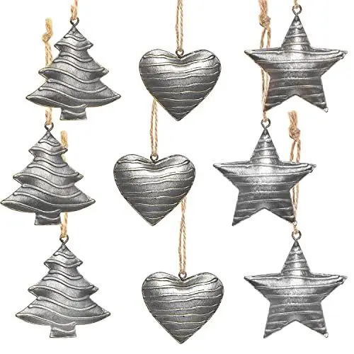 Produktbild: Logbuch-Verlag 9 Weihnachtsanhänger Silber Herz Stern Baum aus Metall - Weihnachtsdeko Christbaumanhänger Geschenk Anhänger Weihnachten