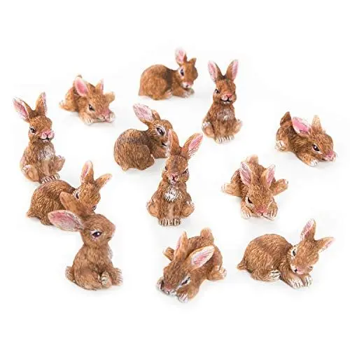 Produktbild: Osterhasen-Dekoration, 12er Set: Osterdeko aus Polyresin, Osterhase Deko-Figuren klein, Hasen für Tisch & Ostergesteck, Dekohasen Ostern, Frühlingsdeko Indoor, Braun, Osterdekoration Hase Mini, 5 cm
