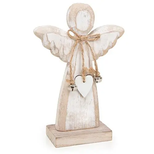 Produktbild: Logbuch-Verlag Engelsfigur weiß Natur aus Holz Engel zum Hinstellen Deko Geschenk Weihnachten Schutzengel 17,5 cm