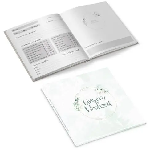 Produktbild: Logbuch-Verlag Eukalyptus Gästebuch Hochzeit mit Fragen grün weiß Hochzeitsgästebuch zum Ausfüllen 21 x 21 cm