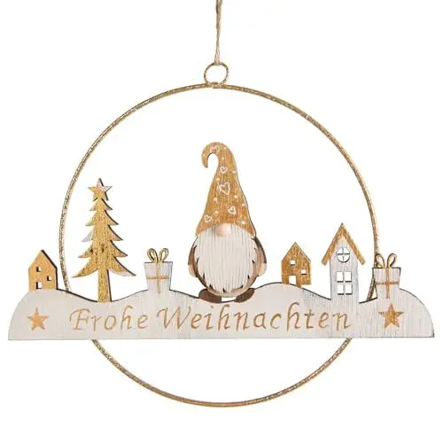 Produktbild: Logbuch-Verlag Frohe Weihnachten Türkranz Wanddekoration Holz Metall Wichtel Türschmuck Dekokranz weihnachtlich 25 cm