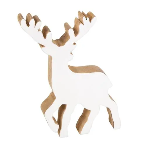 Produktbild: Logbuch-Verlag Hirsch Rentier Figur aus Holz weiß braun Deko Weihnachten Weihnachtsdekoration zum Stellen 15 x 21 cm