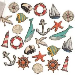 Produktbild: Logbuch-Verlag Maritime Deko zum Basteln 24 Holz Streuteile Tischdekoration Bastelzubehör Sommer Urlaub Reise Geschenke 3-5 cm
