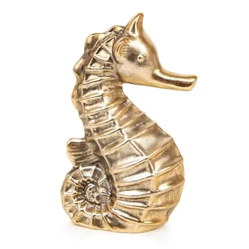 Produktbild: Logbuch-Verlag Seepferdchen Figur zum Hinstellen aus Keramik Maritime Deko Gold Geschenk Badezimmer Meer 13,5 cm