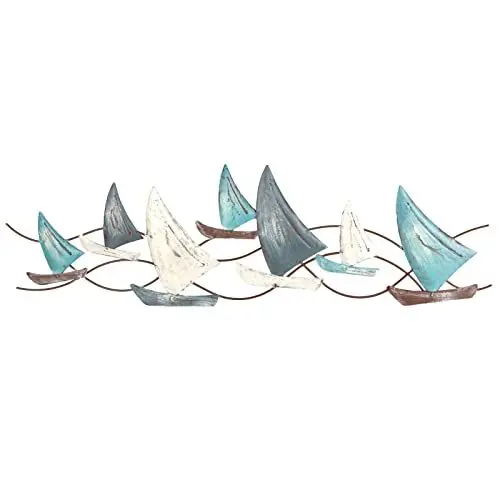 Produktbild: Logbuch-Verlag Segelschiffe Wandskulptur blau creme braun - Wanddeko Wandobjekt Schiffe Regatta 75 cm