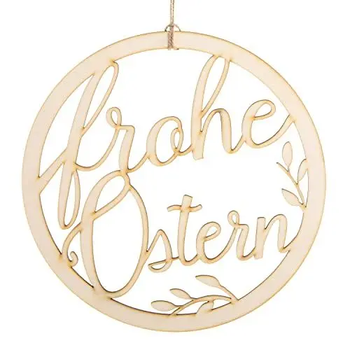 Produktbild: Logbuch-Verlag Türkranz Frohe Ostern aus Holz rund 24 cm - Osterkranz Osterdeko Holzkranz naturfarben als Türschmuck