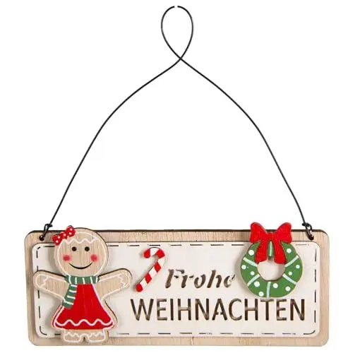 Produktbild: Logbuch-Verlag Türschild Frohe Weihnachten Anhänger Geschenke Holz rot grün Weihnachtsdeko zum Aufhängen 12 x 9 cm