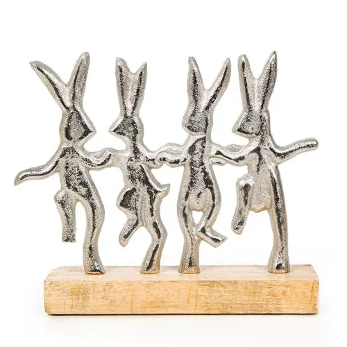Produktbild: Logbuch-Verlag tanzende Hasen Dekofigur Ostern 2025 Dekoration zum Hinstellen Osterhasen Hasenfamilie silberfarben 21 cm