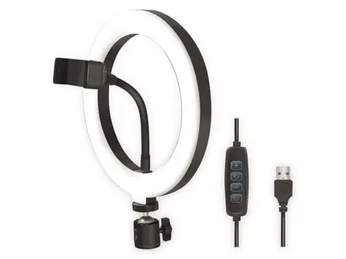 Produktbild: LogiLink AA0151 - LED Ringlicht/Ring Light (Ø 20 cm) mit Smartphone Halterung, 3-Farbmodi (natürlich, warm, kalt) und 72 LEDs für professionelle Videos und Bilder, Schwarz, 72 LEDs (Ø 20)