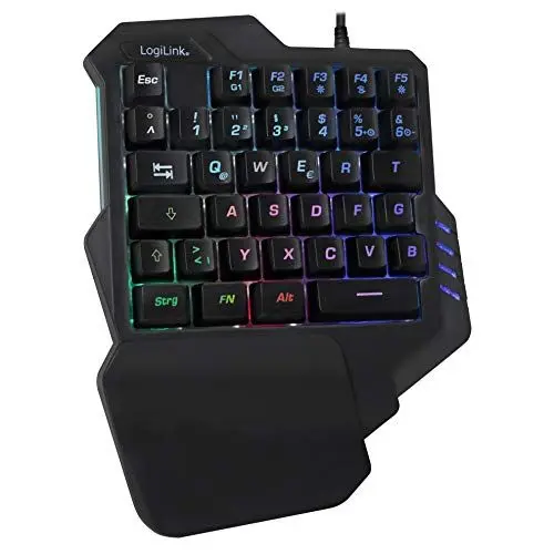 Produktbild: LogiLink Beleuchtete Einhand-Gaming Tastatur mit ergonomischer Handauflage und großartigen Lichteffekten und programmierbaren Tasten für Windows, Linux und MAC in schwarz, ID0181