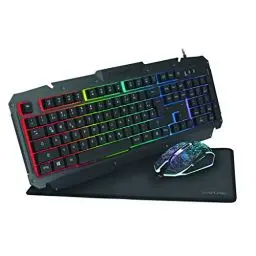 Produktbild: LogiLink ID0185 - Gaming-Set: Maus (800-2400dpi - beleuchtet) & Tastatur mit atemberaubender Metalloberfläche + Regenbogen LED-Hintergrundbeleuchtung & Gaming Mauspad (35x25cm)