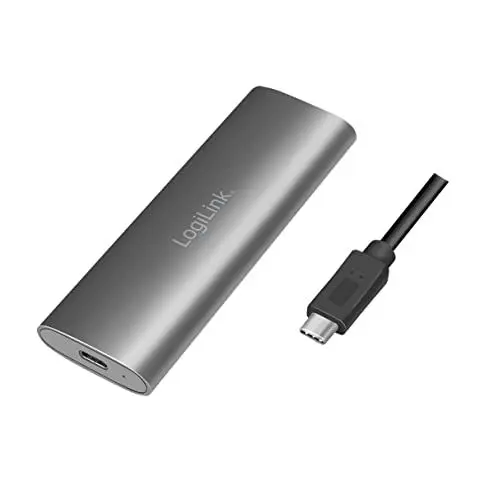 Produktbild: LogiLink USB 3.2 Gen 2x1-Gehäuse für M.2 NVMe (PCIe) & SATA (NGFF) SSDs, geeignet für M.2 SSD, PS5 und Xbox, Silber