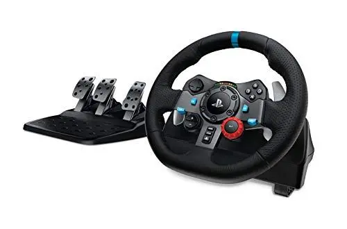 Produktbild: Logitech G G29 Driving Force Racing Wheel und Bodenpedale, Real Force Feedback, Edelstahl-Schalthebel am Lenkrad, Leder-Lenkradbezug für PS5, PS4, PC, Mac – Schwarz