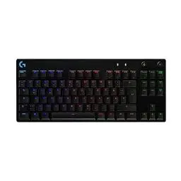 Produktbild: Logitech G PRO Mechanische Gaming-Tastatur – Portable Tenkeyless Design, abnehmbares Micro-USB-Kabel, GX Blue Clicky Switches, LIGHTSYNC RGB Backlit Keys, QWERTZ Deutsch, PC,Mac - Schwarz