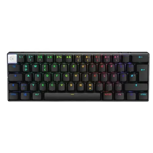 Produktbild: Logitech G PRO X 60 LIGHTSPEED kabellose Gaming-Tastatur, ultra-kompakte mechanische 60%-TKL-Tastatur, LIGHTSYNC RGB, Doubleshot-PBT-Tastenkappen, optische taktile, Windows PC, QWERTZ DE - Schwarz